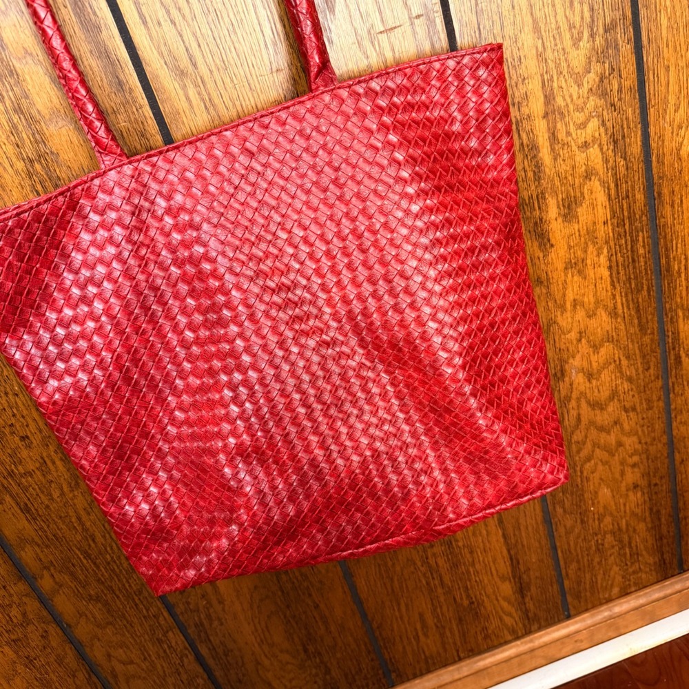 Signature Club A Tote Bag Womens Large Red Vegan Leather Shoulder Bag Snake Skin - Picture 3 of 6